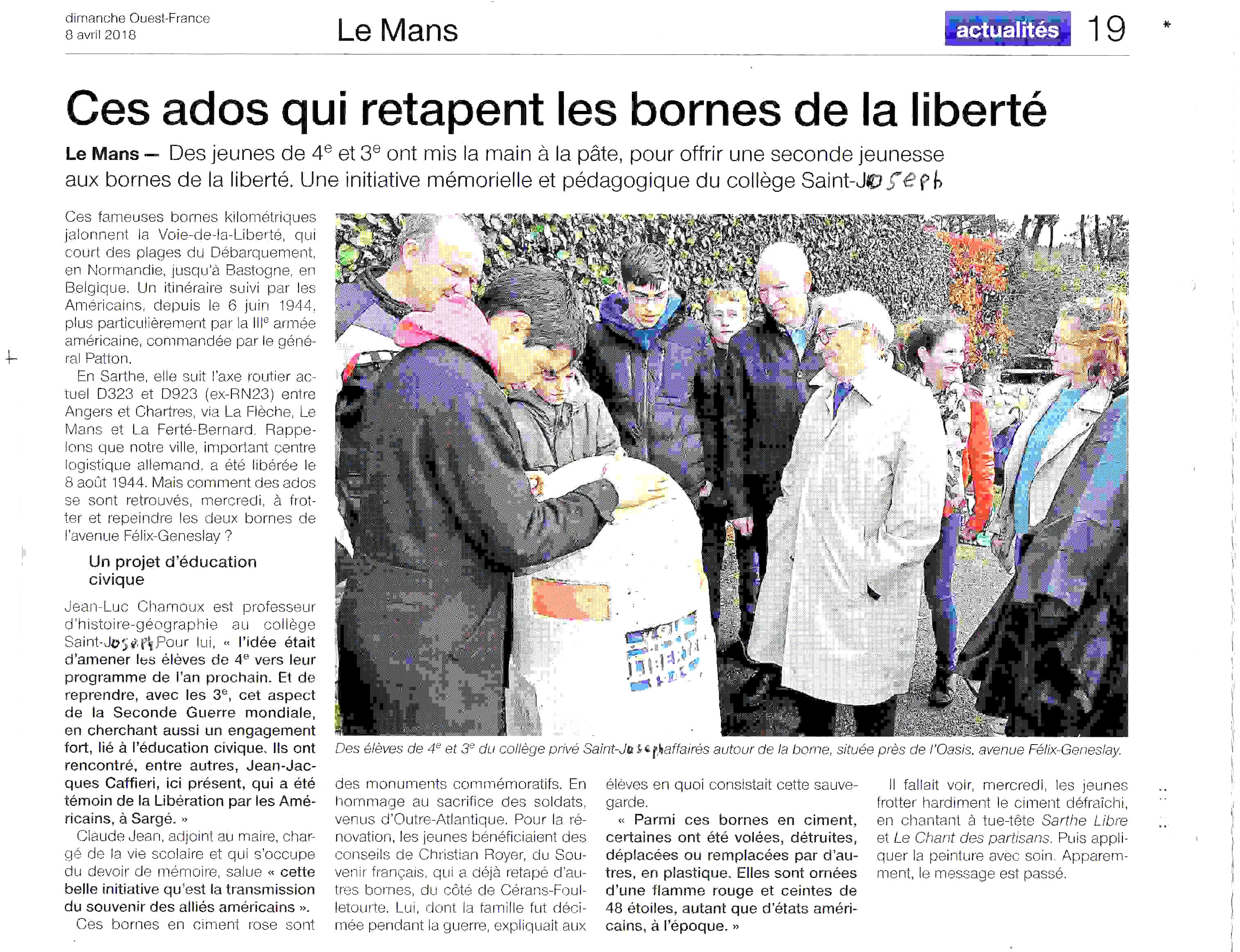 Borne de la Voie de la Liberté au Mans.